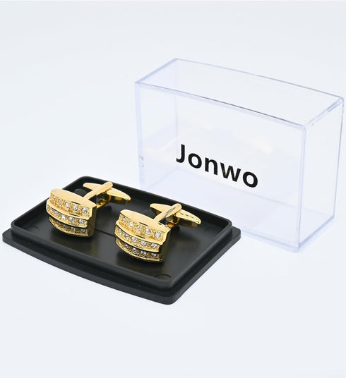 Golden Rectangle Cufflinks for Men Lady with Crystals In Gift Case Novelty Gemstone Men's Cufflinks Jewelry Set for Wedding Party Anniversary Busi...