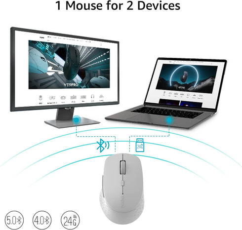 Rapoo M300G Silent Wireless Mouse, Bluetooth Mouse for Laptop, 2.4GHz with USB Receiver Computer Mouse, 2400 Adjustable DPI Optical Tracking, 1 Ye...