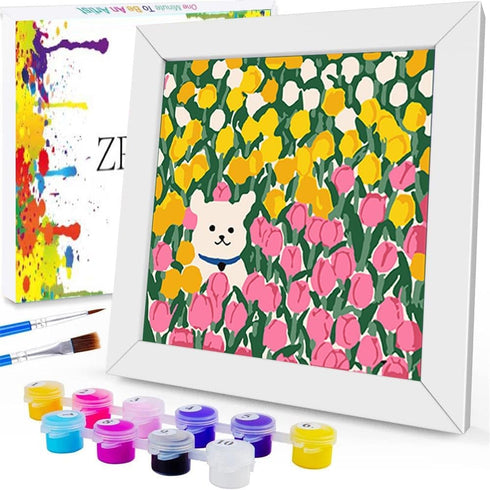 ZRIZQ Paint by Numbers for Adults Beginner Kids Ages 6-8-12 with Wooden Frame,Easy Paint by Numbers for Gift Home Decoration 8x8 Inch(Flowers 1)...