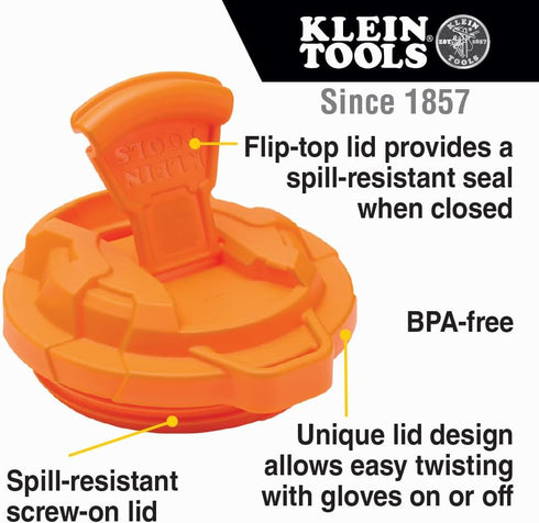 Klein Tools 55580 Stainless Steel Tumbler with Flip-Top Lid, Insulated 20 Oz. Tradesman's Double Wall Vacuum Mug, Slip-resistant Sleeve...