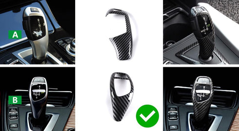 iJDMTOY Glossy Black Carbon Fiber Pattern Shift Knob Cover Shell Compatible with BMW Fxx 2 3 4 5 6 Series X3 X4 X5 X6 Performance Sports Shifter...