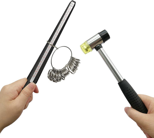 Ring Sizer Measuring Tools Plastic Ring Mandrel Ring Sizer Belt Metal Ring Gauge with Rubber Hammer for Measure Finger Rings Size Tools...