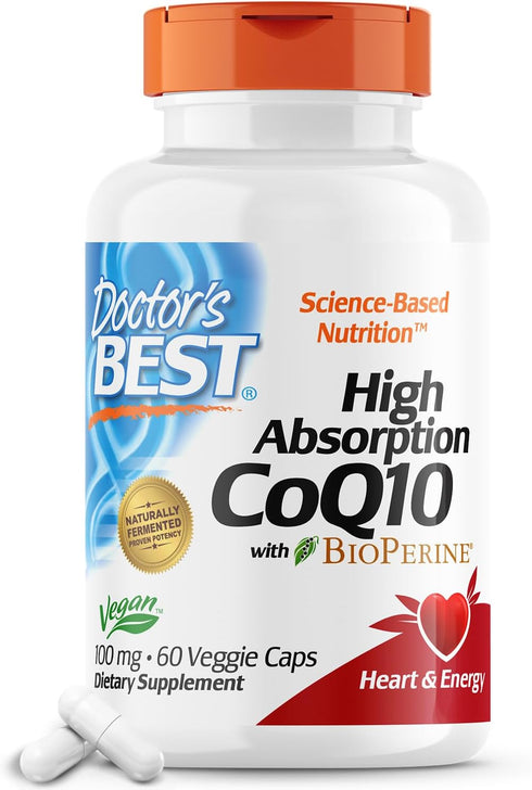 Doctor's Best High Absorption CoQ10 with BioPerine, Vegan, Gluten Free, Naturally Fermented, Heart Health & Energy Production, 100 mg 60 Veggie Ca...