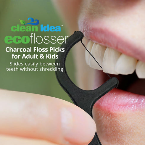 EcoFlosser 300 Picks - Charcoal Dental Floss Picks for Teeth Cleaning - Biodegradable Floss Picks - Dental Floss Picks - Plant Based - Vegan - Sus...
