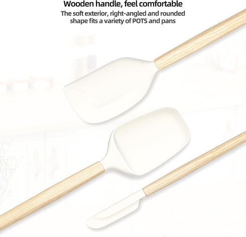 Wooden Handle Spatula Set 4Pcs, 12" & 9" Rubber Spatula Silicone Spatulas for Scraping, Cooking, Baking and Mixing for Kitchen Use,Non-Stick, Heat...