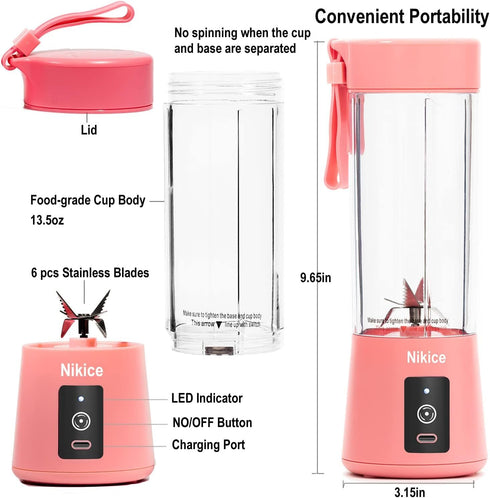 Portable Blender,Personal Size Blender Juicer Cup,Smoothies and Shakes Blender,Handheld Fruit Machine,Blender Mixer Home (pink)...