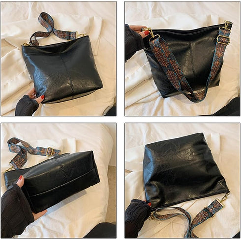 Hobo Bags Vegan Leather Crossbody Bag Guitar Strap Hobo Purses and Handbags Bucket Bags Shoulder Bag with Zipper...