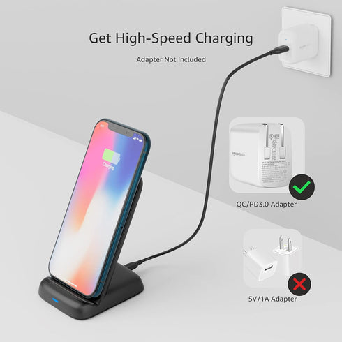 Amazon Basics 10W Qi Certified Wireless Charging Stand (iPhone 15/14/13/12/11/X, Samsung), with USB Cable (No AC Adapter), Black......