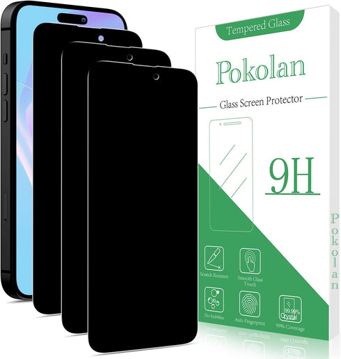Pokolan [3-Pack Privacy Screen Protector for iPhone 15, 9H Hardness, Anti Spy Tempered Glass film, Anti-Scratch, Bubble Free, Case Friendly...