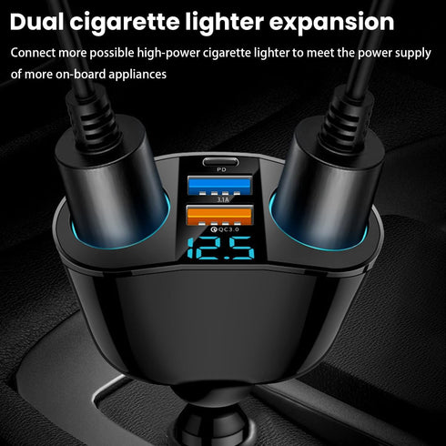 Cigarette Lighter Splitter, USB 2.4A & QC3.0 Type C with 2 Socket Cigarette Lighter Adapter, 12V/24V 120W Car Charger Splitter for GPS Dash Cam La...