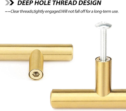 goldenwarm 2Pcs Brushed Brass Cabinet Cupboard Drawer Door Handle Pull Knob for Furniture Kitchen Hardware 6-1/4in Hole Center 8-4/5in Overall Len...
