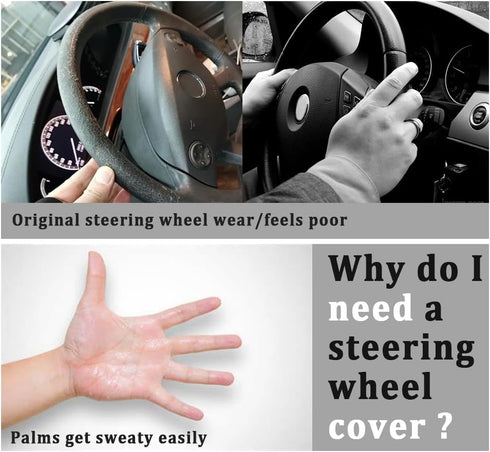 Car Steering Wheel Cover for Women/Men,Leather Steering Wheel Cover Car Decor Fit for 15" Steering Wheel,Universal Anti-Slip Car Wheel Cover Steer...