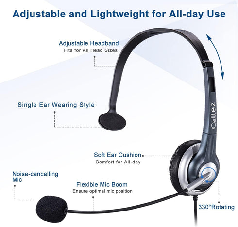 Callez Wired Telephone Headset Mono, Call Center RJ9 Phone Headset with Noise Canceling Mic Compatible with ShoreTel 480 Plantronics T10 Polycom Z...