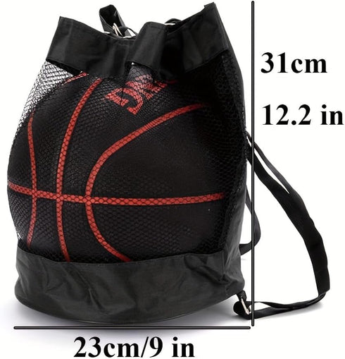 Black Basketball Backpack Drawstring Bag Basketball Accessories String Bag w Hidden Ball Net Gym Sports Cinch Sack w Bottle Holder & Zipper Pocket...
