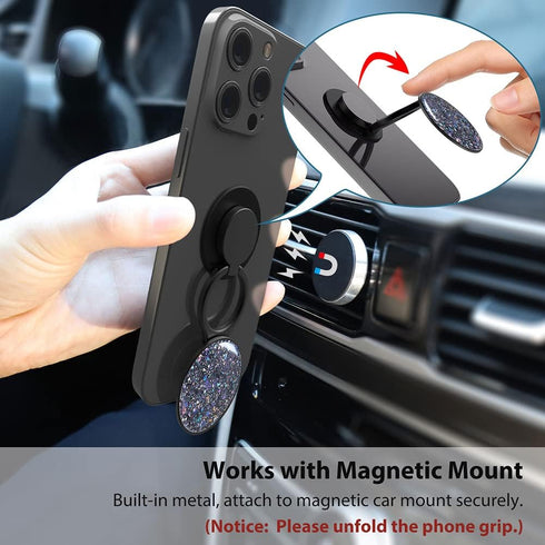 Phone Ring Holder, Phone Grip Holder Finger Kickstand, Foldable & Adjustable Metal Cell Phone Rings Gripper Stand Work with Magnetic Car Mount for...