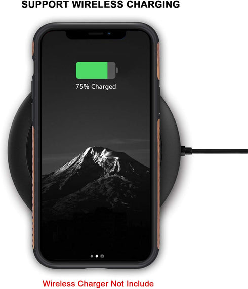TENDLIN Compatible with iPhone 11 Case Wood Grain with Carbon Fiber Texture Design Leather Hybrid Case Black...
