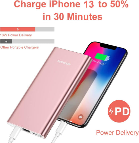 10000mAh PD 3.0 Power Bank Portable Charger Quick Charge USB C 18W Fast Charging Battery Pack for iPhone 15 14 13 12 11 X XS Pro MAX XR 8 iPad Min...