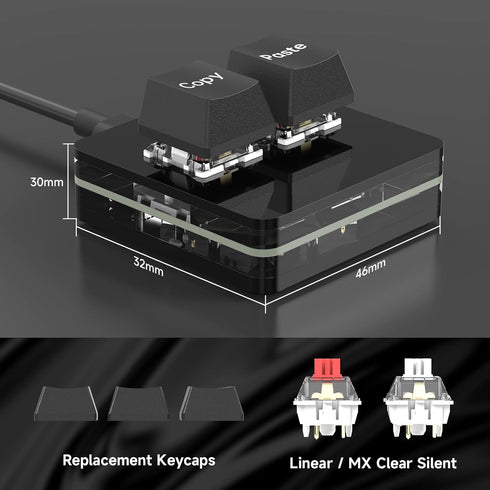 2-Key Copy Paste Keyboard, OSU Keypad HotSwap with 2 Silent Shaft & 3 Replacement Keycaps, Macro USB Keypad Set for Office, Meeting...