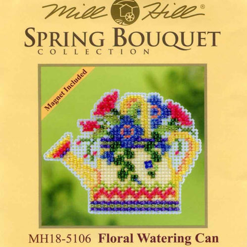 Floral Watering Can Beaded Counted Cross Stitch Kit Mill Hill 2015 Spring Bouquet MH185106...