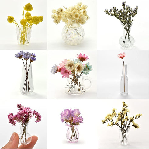 iLAND Miniature Dollhouse Accessories fits Barbie Furniture, Glass Vases w/ Dried Flowers Set for Dollhouse Furniture Antique (Luxurious 3pcs)(Lux...
