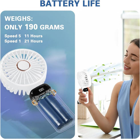 Portable Handheld Fan, USB Rechargeable Personal Fan, 4800mAh, 90° Foldable Mini Desk Fan with Led Digital Display, 5 Speeds Multi-Function Fan fo...