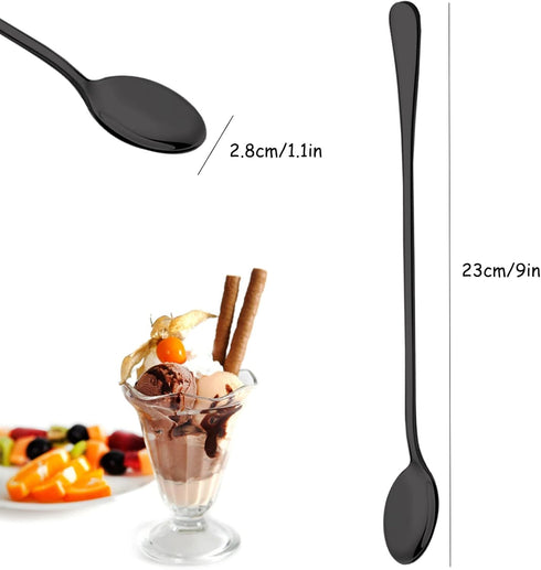 9 Inch Long Handle Iced Tea Spoon, DaKuan Set of 6 Stainless Steel Iced Teaspoon for Iced Tea, Coffee, Cocktail, Milkshake, Cold Drink (Black)...