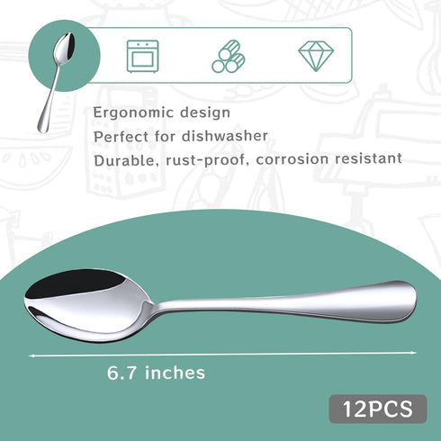 12PCS Dinner Spoons Set, Stainless Steel Coffee Spoons Tea Spoons Silverware for Home Kitchen Restaurant...