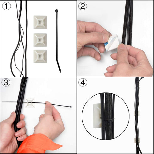 XHF 100 PCS 1.1" Black Self Adhesive Cable Zip Tie Mounts Wire Cable Clips Holders Management Anchors Organizer Holders Squares(HS-102)...