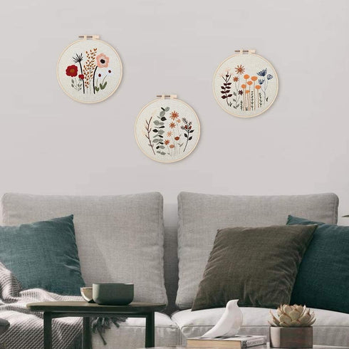 3 Pack Embroidery Starter Kit for Beginners Stamped Cross Stitch Kits with Cute Flowers and Plants Patterns with Embroidery Hoops and Color Thread...