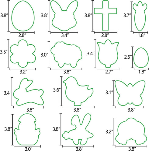 jollylife 14PCS Easter Cookie Cutter Set - Bunny,Rabbit Face,Egg,Chick,Sheep,Carrot,Flower,Butterfly,Holy Cross Party Supplies...