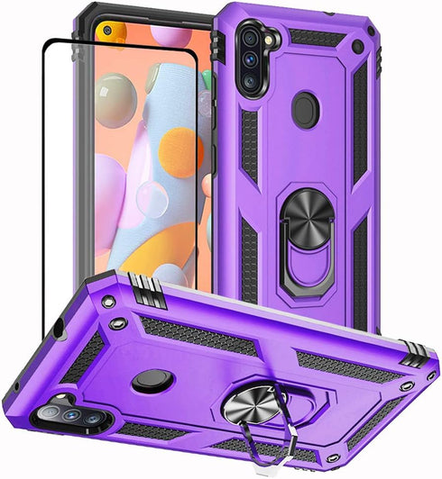 for Galaxy A11 Phone Case, Samsung A11 Phone Case with Screen Protector, Military Grade Protective Cases with Ring for Samsung Galaxy A11 (Purple)...