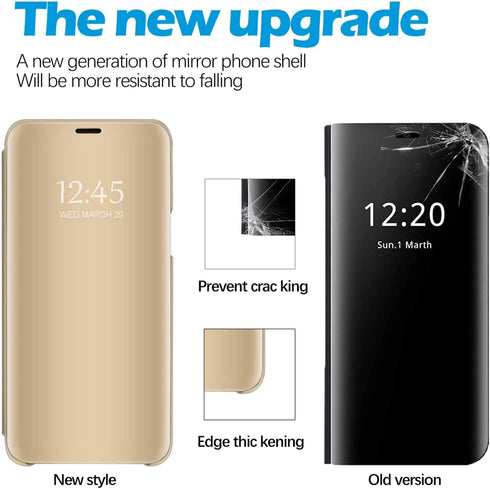 Galaxy S23 Leather Case Compatible with Samsung Galaxy S23 5G 6.1-inch Phone Case Clear View Makeup Mirror Flip Cover, S23 Case with Kickstand Sho...