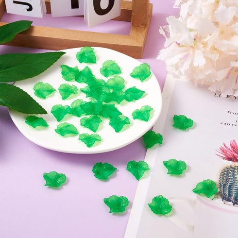 Beadthoven 100-Piece Frosted Style Leaf Acrylic Charms Pendants for Jewelry Making Accessory DIY Crafts Home Decoration | 24x22.5x3mm (Green)...