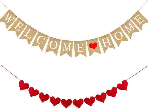 Welcome Home Banner Burlap Sign Party Decorations, Rustic Bunting Garland Family Gathering Photo Booth Props...