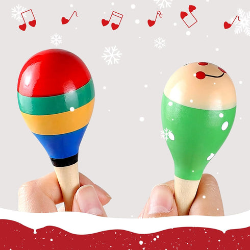 LOOIKOOS 12 PCS Mini Wood Festival Maracas for Kids Toys, Wooden Maracas Festival Painting, Wooden Carnival Maracas Baby Party Favors(Random Color...