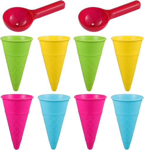 Kisangel 10pcs Plastic Ice Cream Cones Kids Ice Cream Scoop Set Outdoor Beach Toys Kids Sand Mold Toys for Seaside Play Sand Toys(Random Color)...