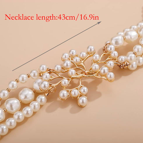 1920s MultiLayer Pearl Necklace with Brooch Faux Pearls Necklace Set Vintage Bridal Pearl Necklace Earrings Jewelry Set...