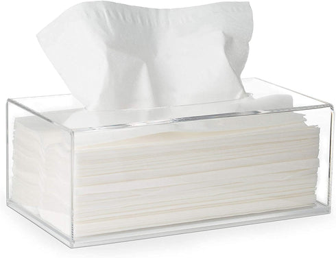 Facial Tissue Box Cover Holder- Rectangle Organizer for Bathroom Vanity, Countertops, Tables, Clear Acrylic...