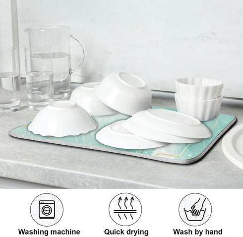 Dish Drying Mats for Kitchen Counter Green Turquoise Microfiber Drying Matt for Countertop Sink Dishes Medium 18 x 16 Inches...