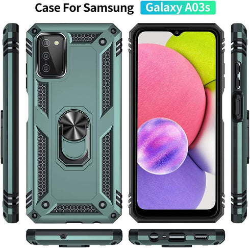Yiakeng Samsung A03S Case, Galaxy A03S Case with HD Screen Protector, Military Grade Protective Cases with Ring for Samsung Galaxy A03S (Dark Gree...
