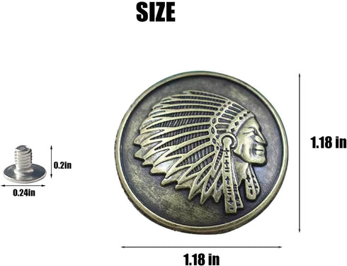 WETUFIN 10pcs 34mm (1.34inch) Screw Back Buttons for Leather Indian Chief Style Screw Back Coin Screw Back Buttons Leather Craft Ornament Leather ...