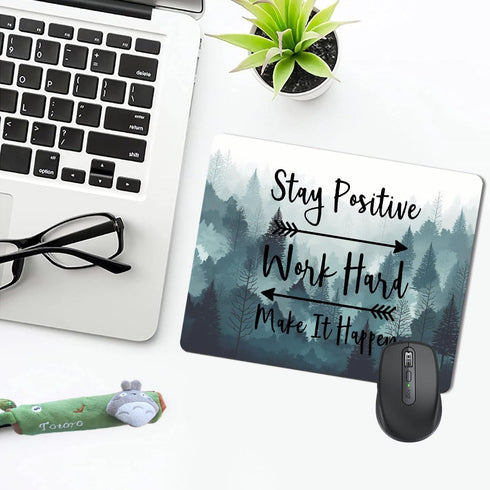 Misty Forest Mouse Pad, Stay Positive Work Hard and Make It Happen Motivational Pad, Square Waterproof Non-Slip Rubber Base MousePads Office Lapto...