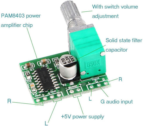 HiLetgo Mini 3W+3W DC 5V Audio Amplifier Handy Digital Power Amp Module Board Dual-Channel PAM8403 Stereo Amplifiers with Potentiometer for DIY Po...