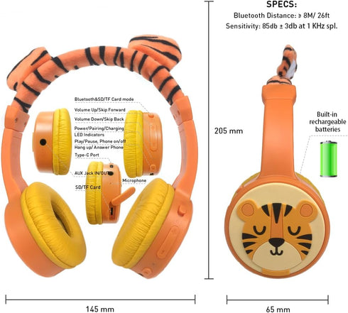 Kids Bluetooth Headphones, Kids Headphones with MIC, Bluetooth 5.3 & Stereo Sound,85dB Volume Limited with SD Card Slot, Childrens Headphones for ...