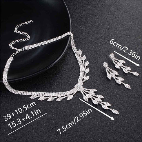 Women's Bridal Jewelry Rhinestone Necklace Set Earrings for Women Prom Silver Pendant Leaf Bridal Layered European-Style for Bride Bridesmaids Gir...