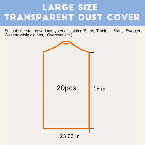 DERIQ 20pcs 60 Inch Plastic Garment Bag Dry Cleaner Bags Clear Plastic bag Dry Cleaning Laundry Bags for Clothes Cover Hanging Clothes Clothes Sto...