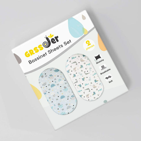 GRSSDER Stretchy Ultra Soft Fitted Bassinet Sheet Set 2 Pack, Universal Fit for Bassinets Baby Cradle Moses Basket Oval Rectangle Pad/Mattress, Ha...
