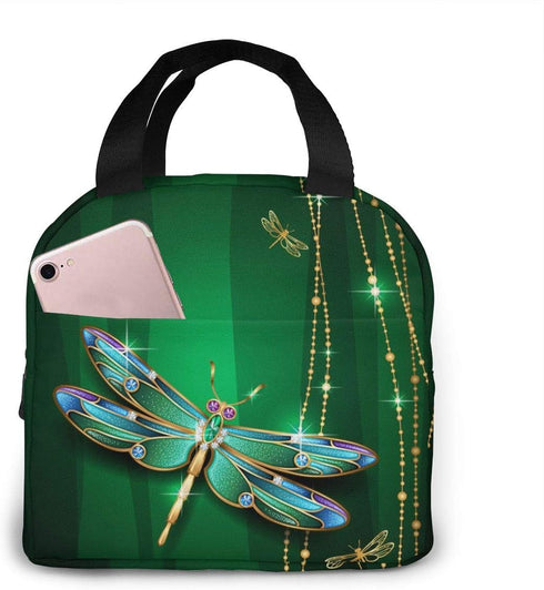 Dragonfly Green Insulated Lunch Box Reusable Cooler Tote Bag Waterproof Lunch Holder for Women & Men Work Picnic or Travel...