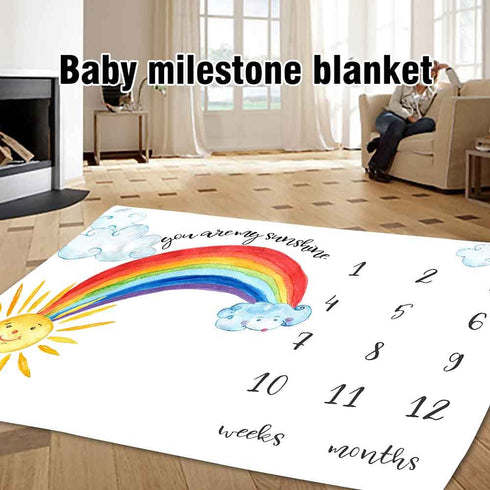 Sunshine Baby Monthly Milestone Blanket for Baby Boy and Girl, Rainbow Month Blanket for Baby Pictures Personalized, Includes Wreath and Frame Lar...
