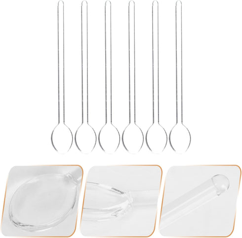 STOBAZA 6Pcs Coffee & Espresso Spoons Glass Stirring Teaspoons 5.58 Inches Stirring Rod Mixing Spoon Ice Tea Stirrers for Coffee Tea Sugar Home Ba...